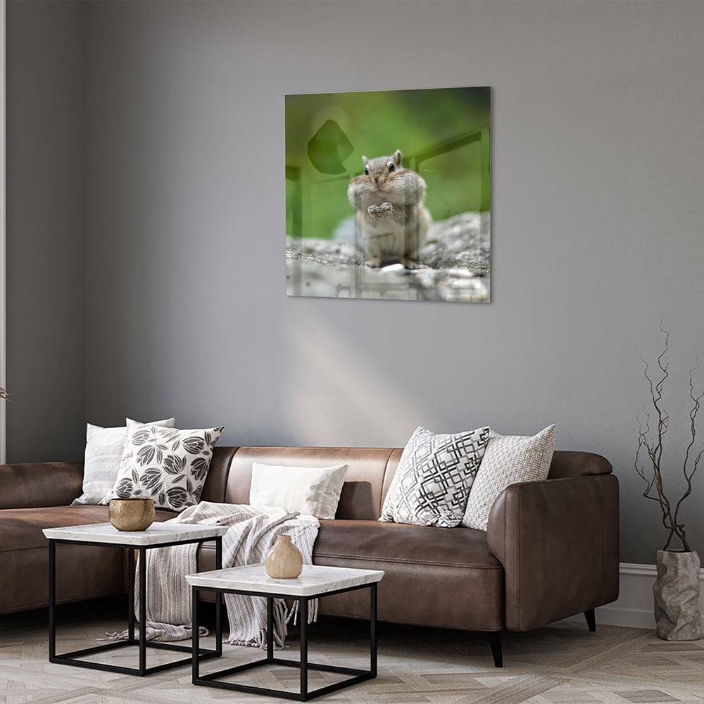 Niedliches Glasbild mit Eichhörnchen – Glasbild aus Sicherheitsglas, Größe 120x80
