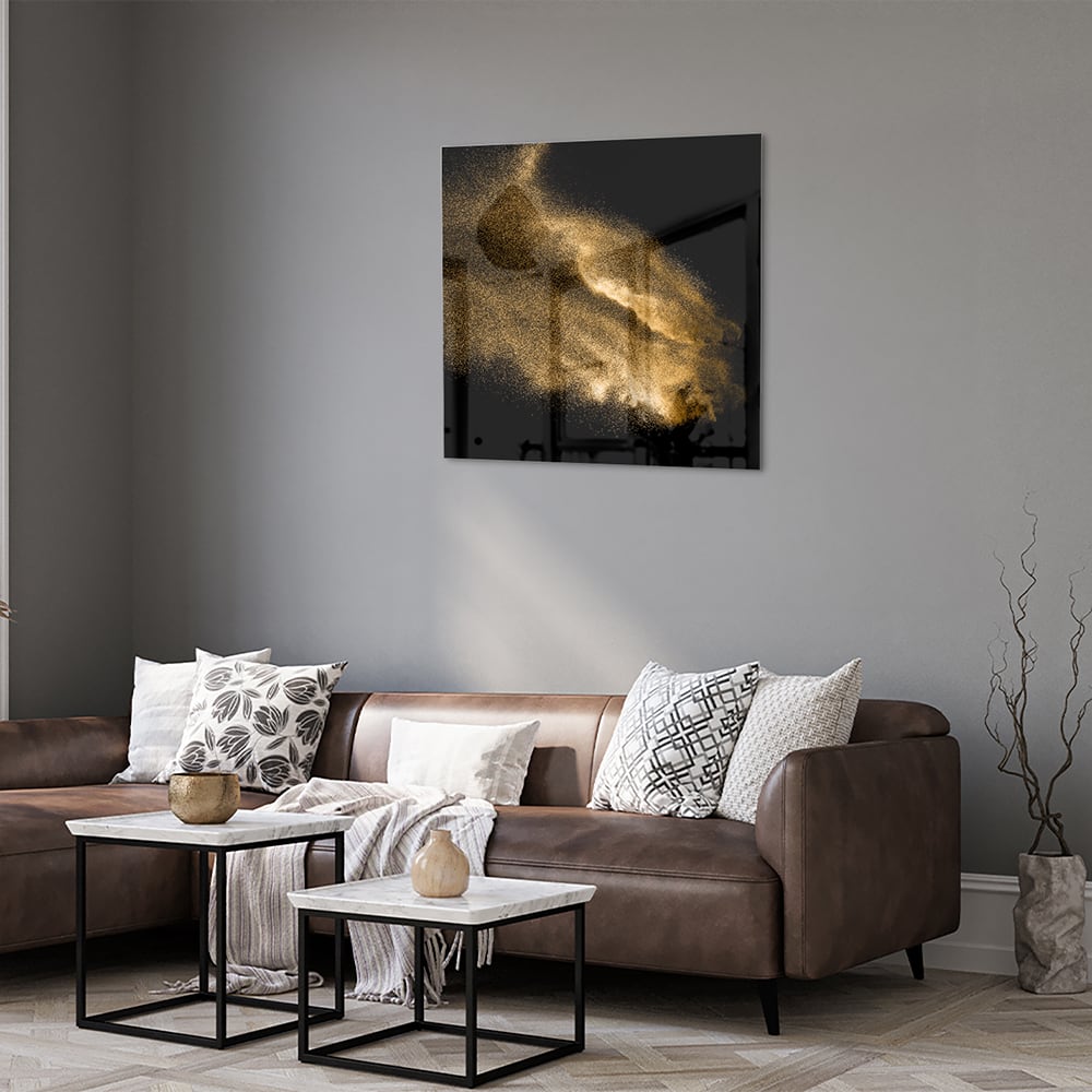 Glasbild – Goldene Hand auf schwarzem Hintergrund – Glasbild aus Sicherheitsglas, Größe 120x80