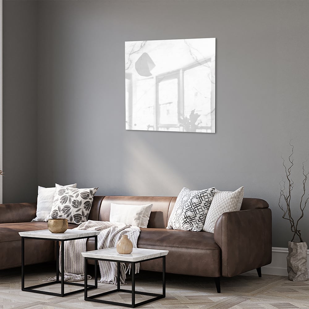 Minimalistisches Glasbild mit dezenten Marmorstrukturen – Glasbild aus Sicherheitsglas, Größe 120x80