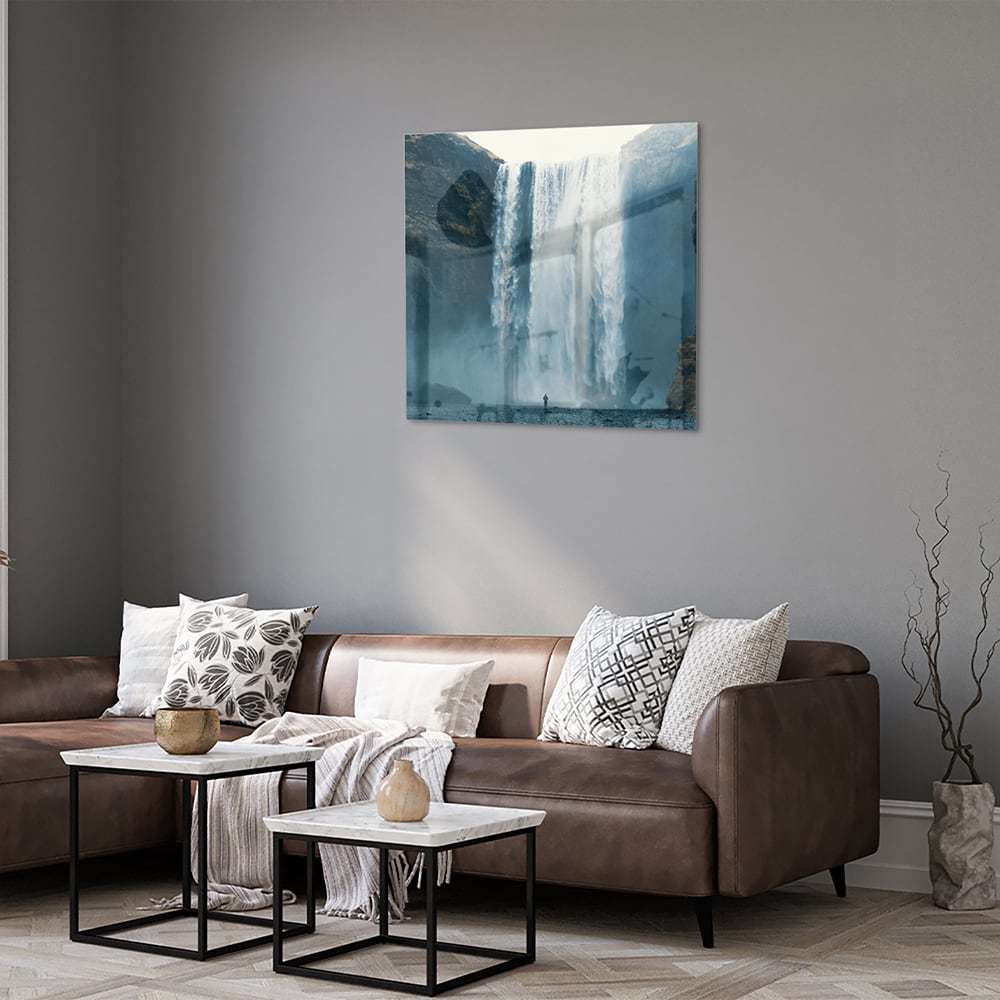 Atemberaubendes Glasbild mit Wasserfall – Glasbild aus Sicherheitsglas, Größe 120x80