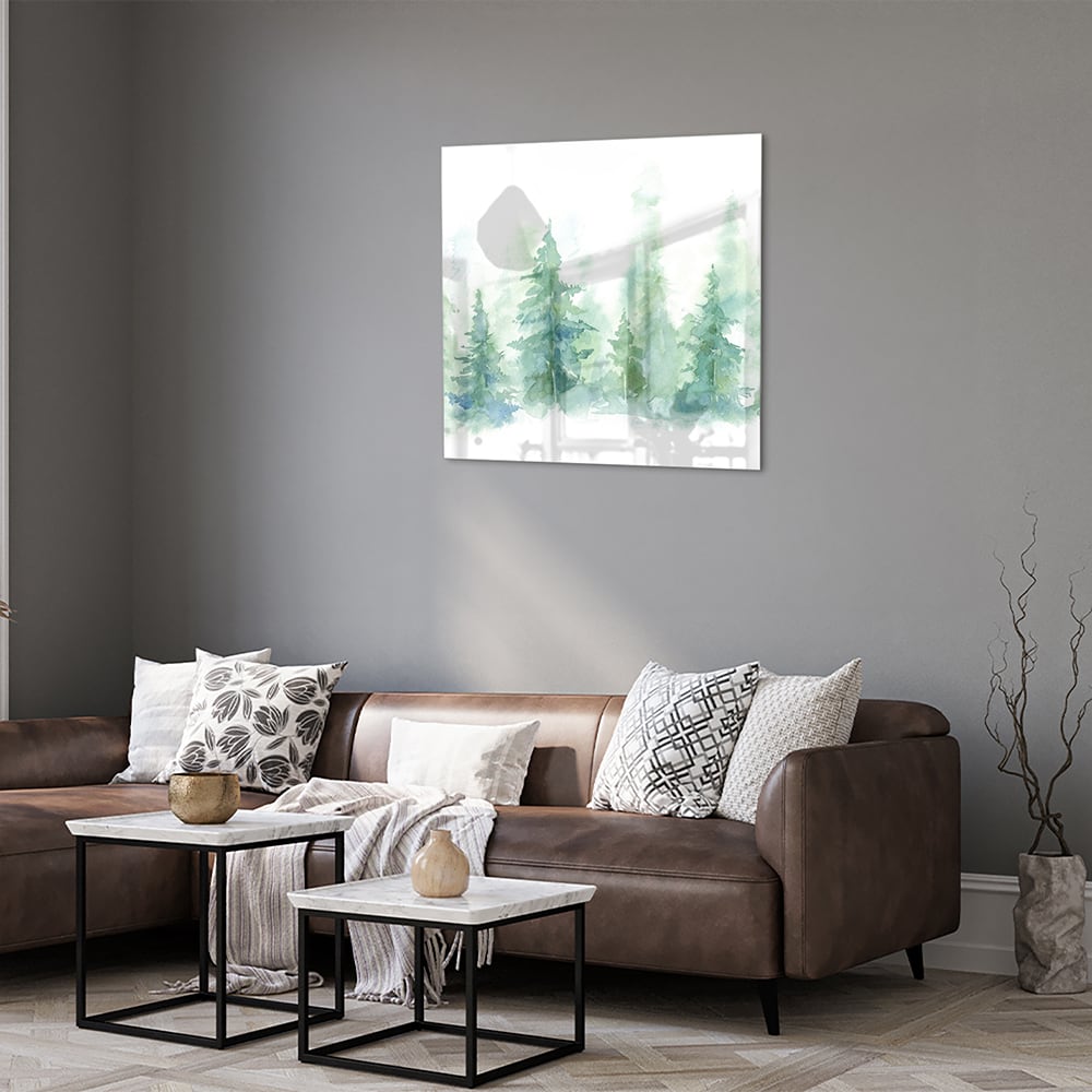 Glasbild mit grünen Tannenbäumen – Glasbild aus Sicherheitsglas, Größe 120x80