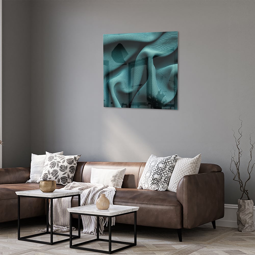 Elegantes Glasbild mit blau-grünem Design – Glasbild aus Sicherheitsglas, Größe 120x80