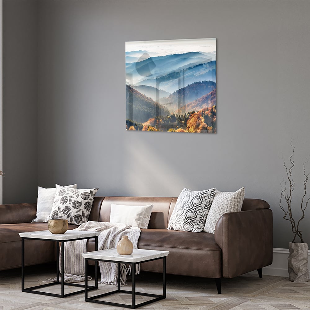 Atemberaubendes Glasbild mit Berglandschaft für Zuhause – Glasbild aus Sicherheitsglas, Größe 120x80