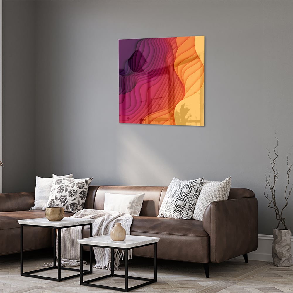 Abstraktes Glasbild mit leuchtenden Farben – Glasbild aus Sicherheitsglas, Größe 120x80