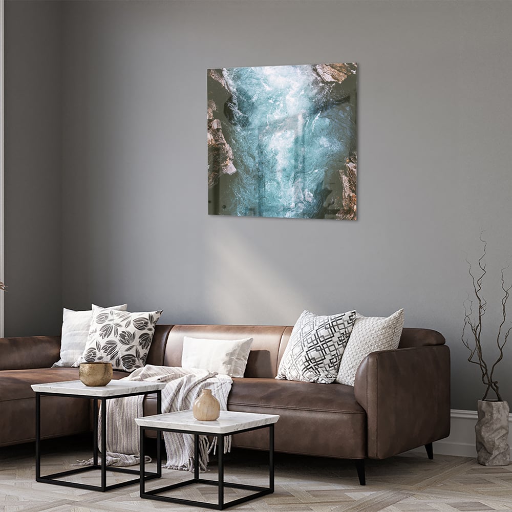 Glasbild mit klarem Bergwasser – Glasbild aus Sicherheitsglas, Größe 120x80
