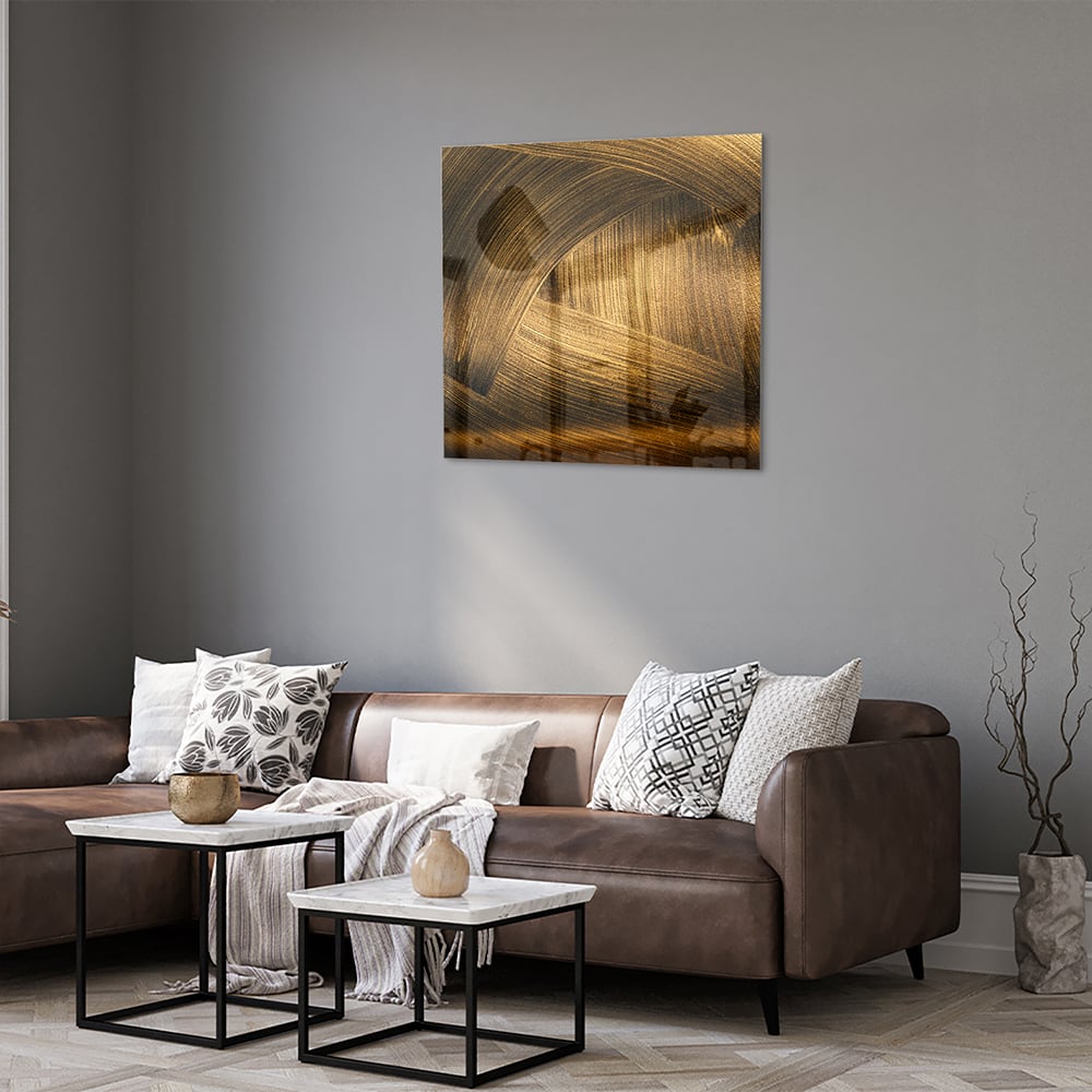 Elegantes Glasbild mit goldenem Muster – Glasbild aus Sicherheitsglas, Größe 120x80