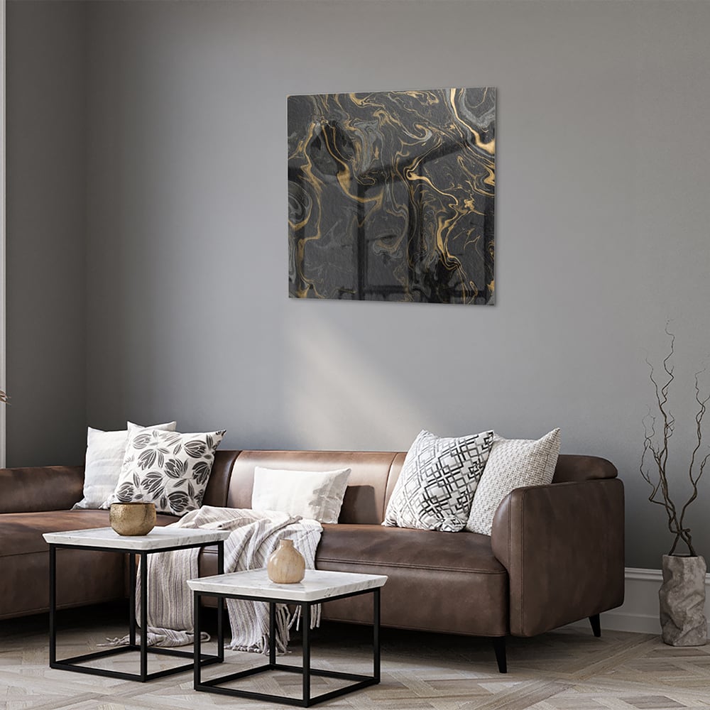 Elegantes schwarz-goldenes Glasbild für Ihr Wohnzimmer – Glasbild aus Sicherheitsglas, Größe 120x80