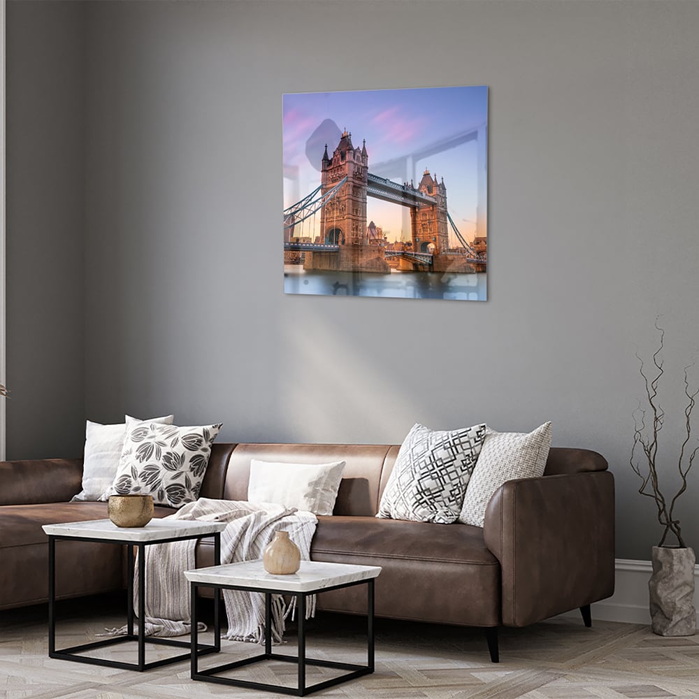 Glasbild mit der Tower Bridge in London – Glasbild aus Sicherheitsglas, Größe 120x80