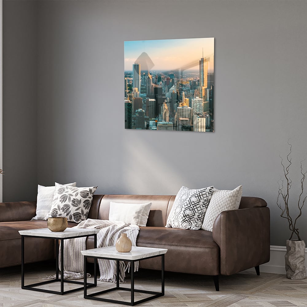 Stadtblick – Glasbild für moderne Innenräume – Glasbild aus Sicherheitsglas, Größe 120x80