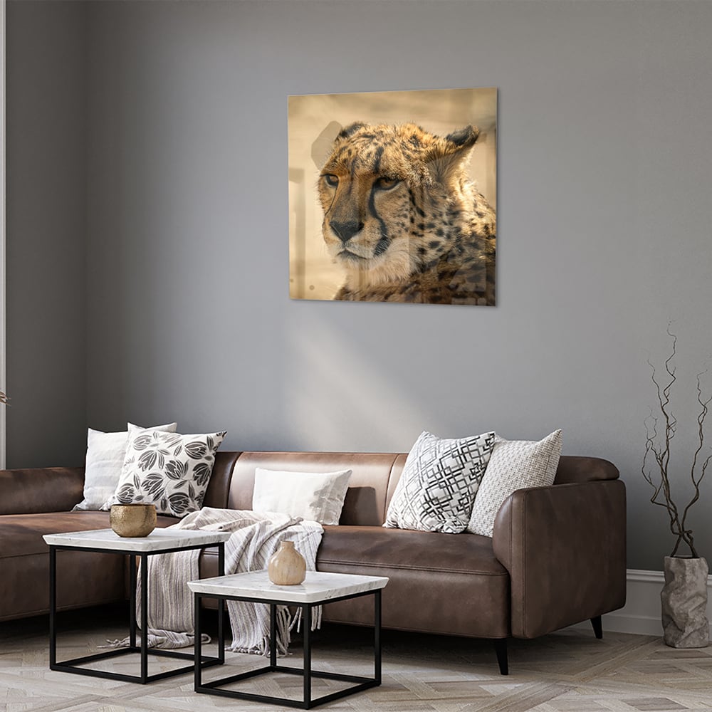 Elegantes Glasbild mit einem Leoparden – Glasbild aus Sicherheitsglas, Größe 120x80