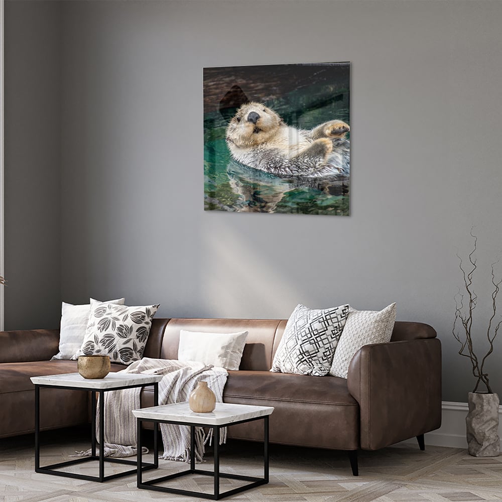 Glasbild mit schwimmendem Seeotter – Glasbild aus Sicherheitsglas, Größe 120x80