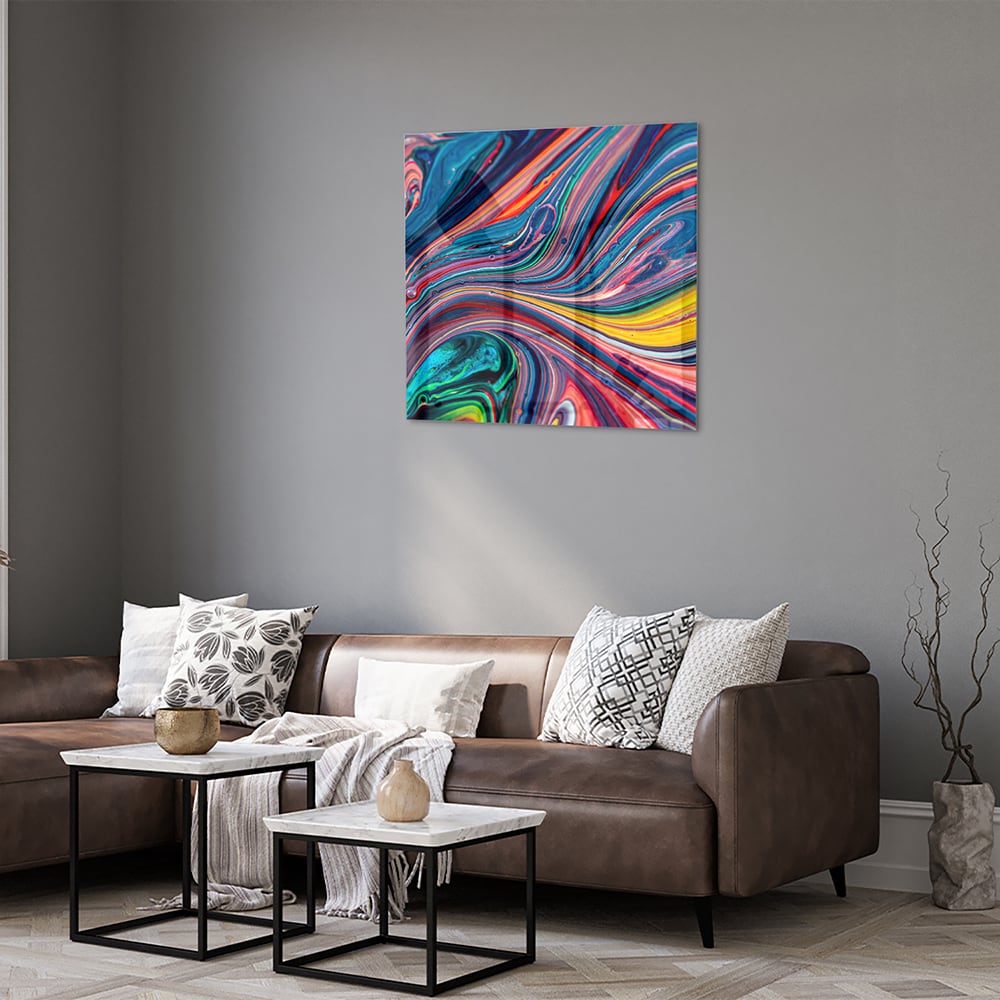 Farbenfrohes abstraktes Glasbild für ein modernes Interieur – Glasbild aus Sicherheitsglas, Größe 120x80