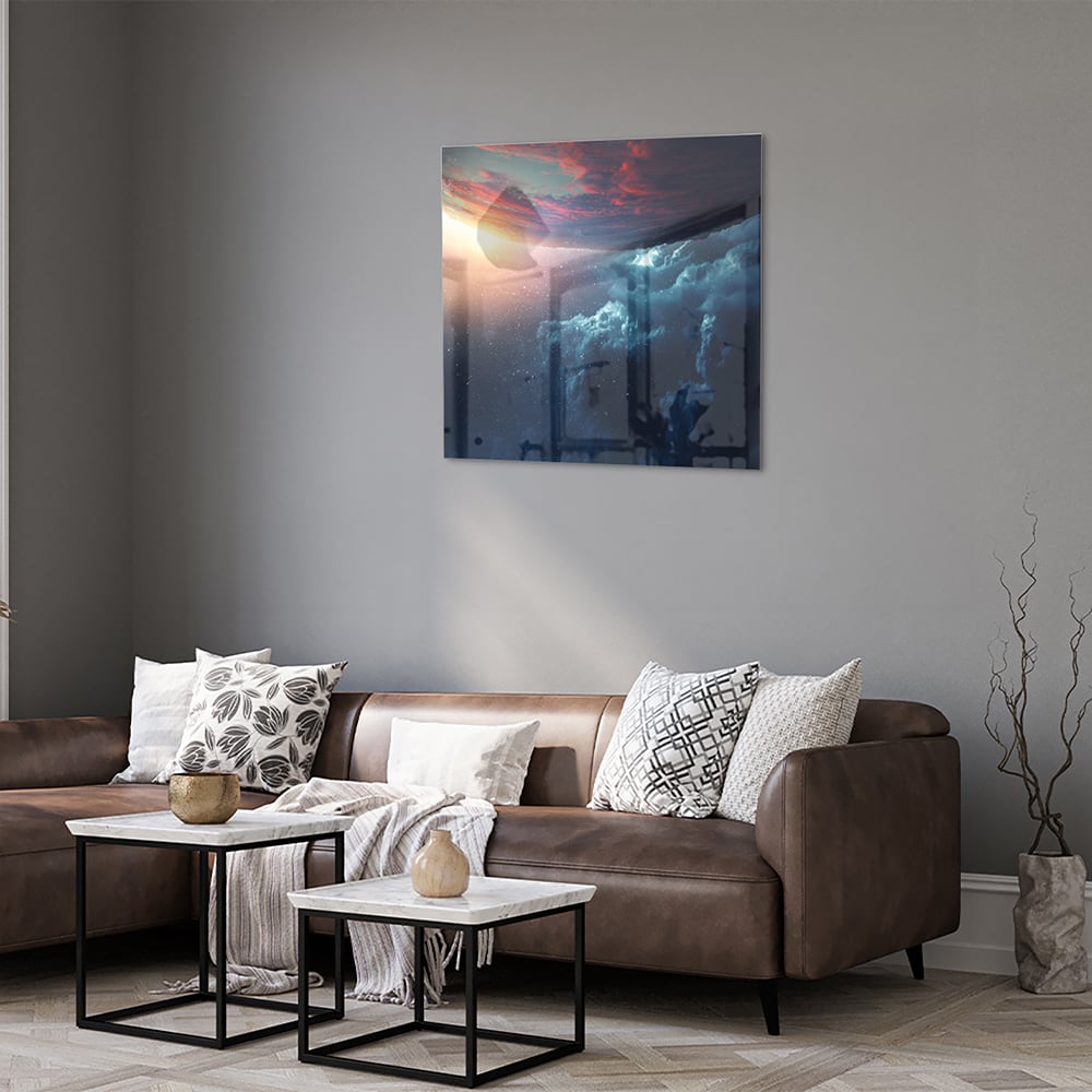 Glasbild mit kosmischem Ausblick – Glasbild aus Sicherheitsglas, Größe 120x80