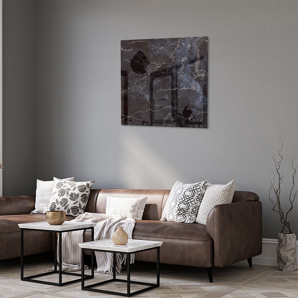 Elegantes Glasbild in dunkler Marmoroptik – Glasbild aus Sicherheitsglas, Größe 120x80