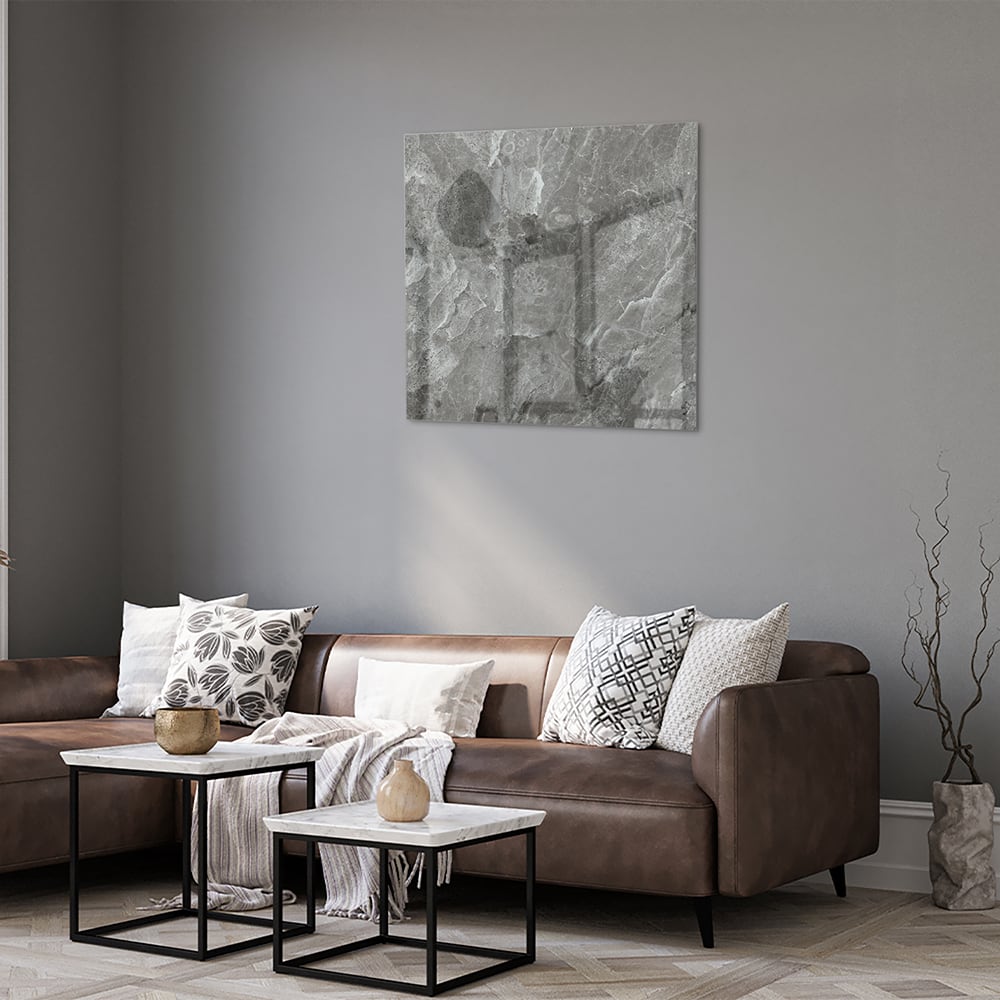Stilvolles Glasbild mit grauer Marmorstruktur – Glasbild aus Sicherheitsglas, Größe 120x80