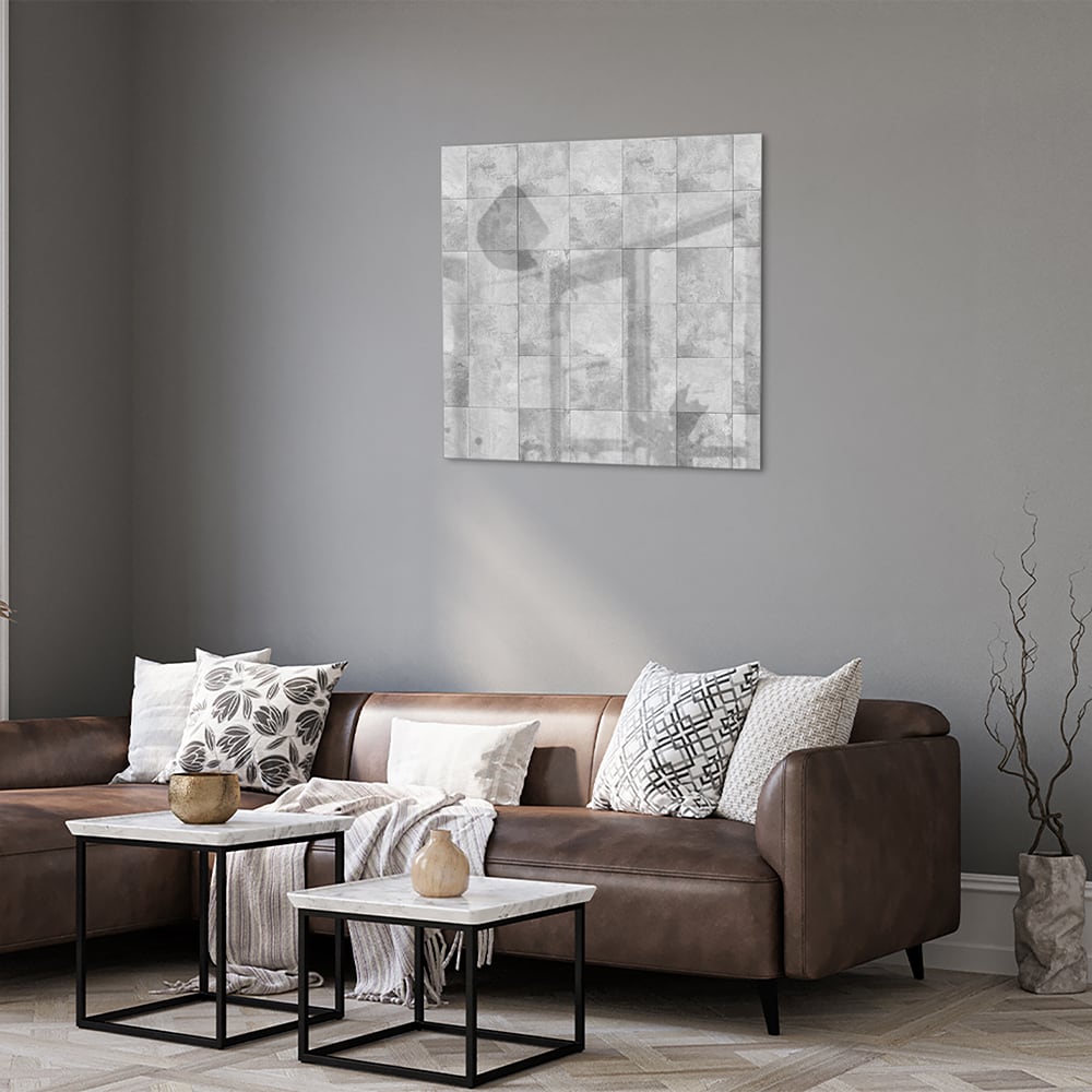 Modernes Glasbild mit abstrakten Grautönen – Glasbild aus Sicherheitsglas, Größe 120x80