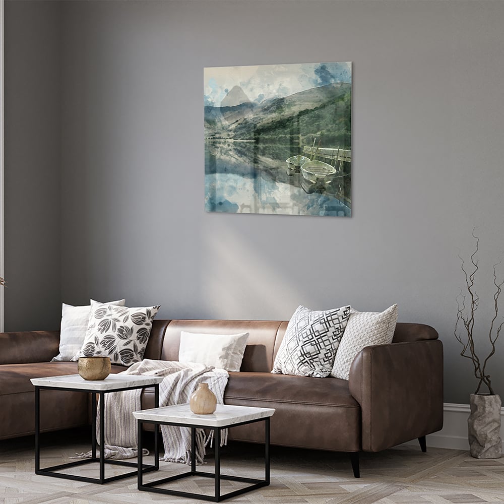 Glasbild mit einer ruhigen Landschaft – Glasbild aus Sicherheitsglas, Größe 120x80