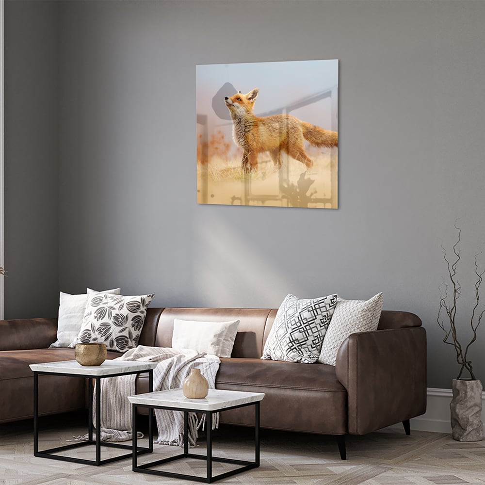 Stilvolles Glasbild mit einem Fuchs in der Natur – Glasbild aus Sicherheitsglas, Größe 120x80