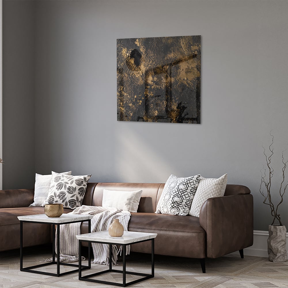 Modernes Glasbild mit goldenen Akzenten – Glasbild aus Sicherheitsglas, Größe 120x80