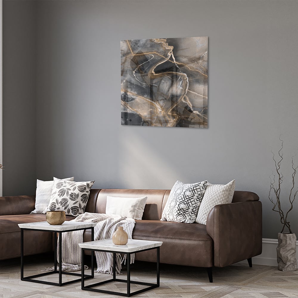 Modernes Glasbild mit abstrakten Linien in Schwarz und Gold – Glasbild aus Sicherheitsglas, Größe 120x80