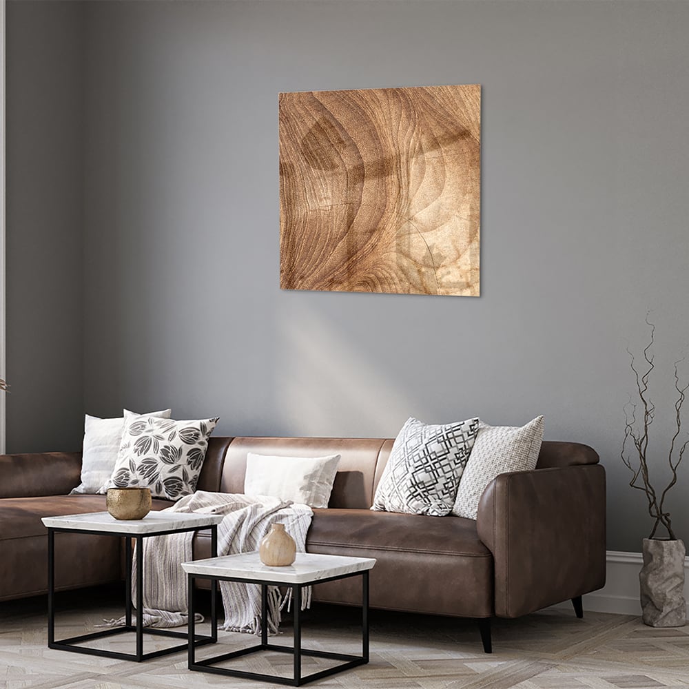 Glasbild in warmen Holztönen – Glasbild aus Sicherheitsglas, Größe 120x80