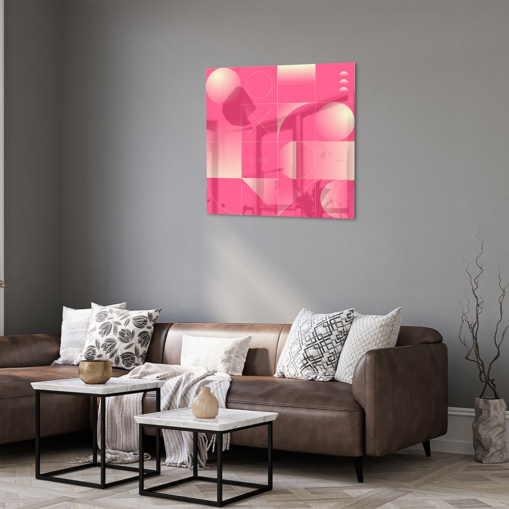 Modernes Glasbild in frischen Rosatönen – Glasbild aus Sicherheitsglas, Größe 120x80