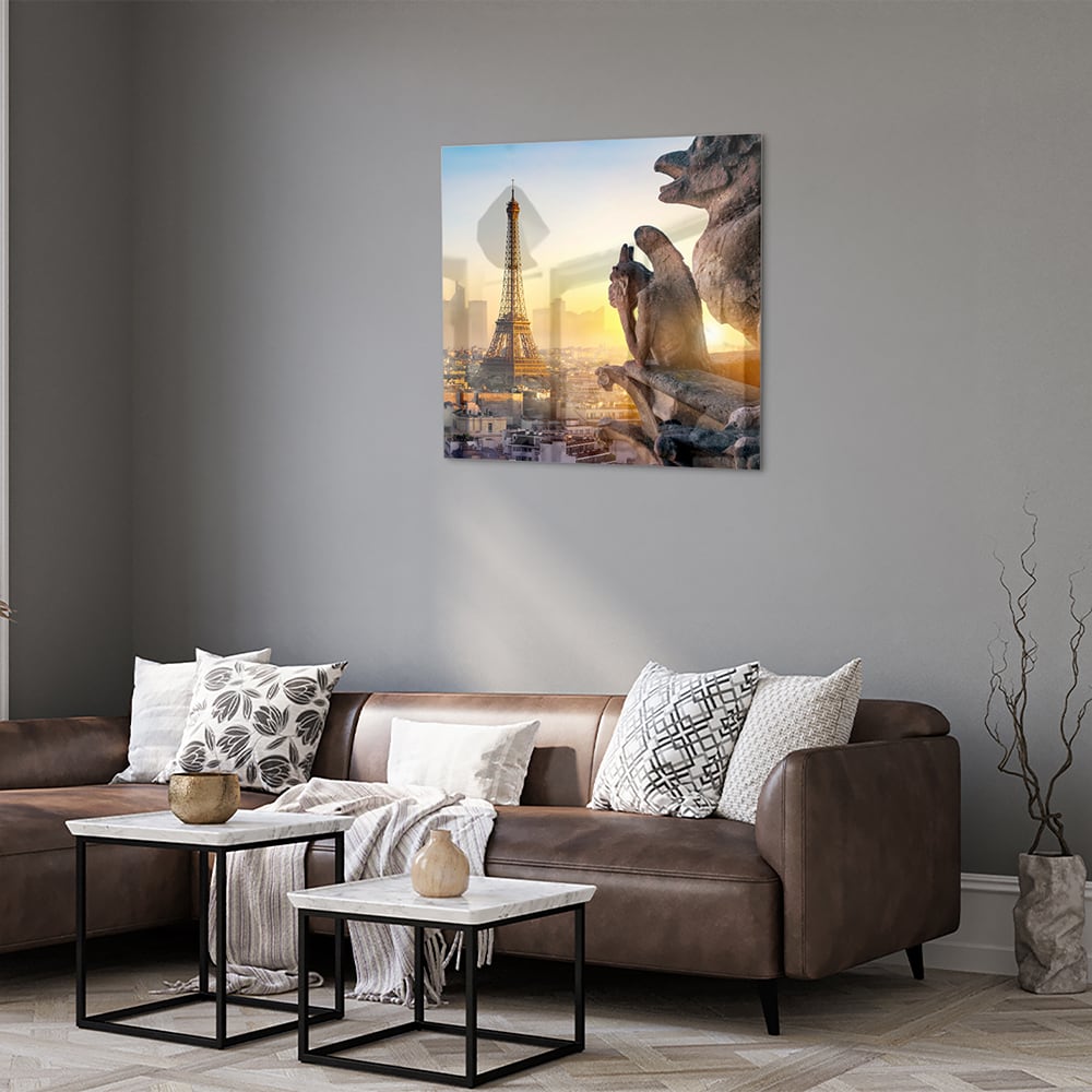 Glasbild mit dem Eiffelturm bei Sonnenuntergang – Glasbild aus Sicherheitsglas, Größe 120x80