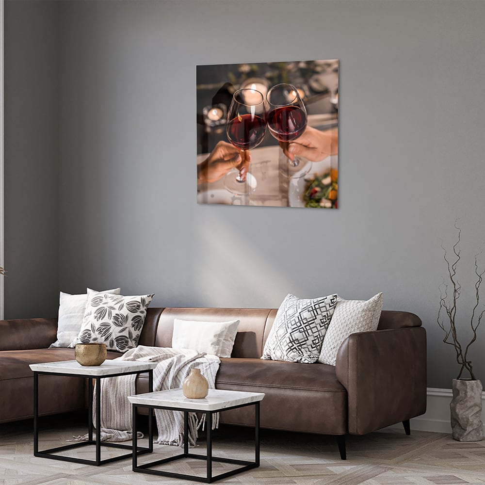 Glasbild – Prost mit einem Glas Rotwein – Glasbild aus Sicherheitsglas, Größe 120x80