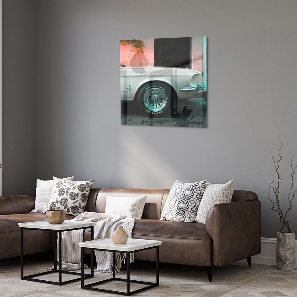 Vintage-Auto-Glasbild für luxuriöse Innenräume – Glasbild aus Sicherheitsglas, Größe 120x80