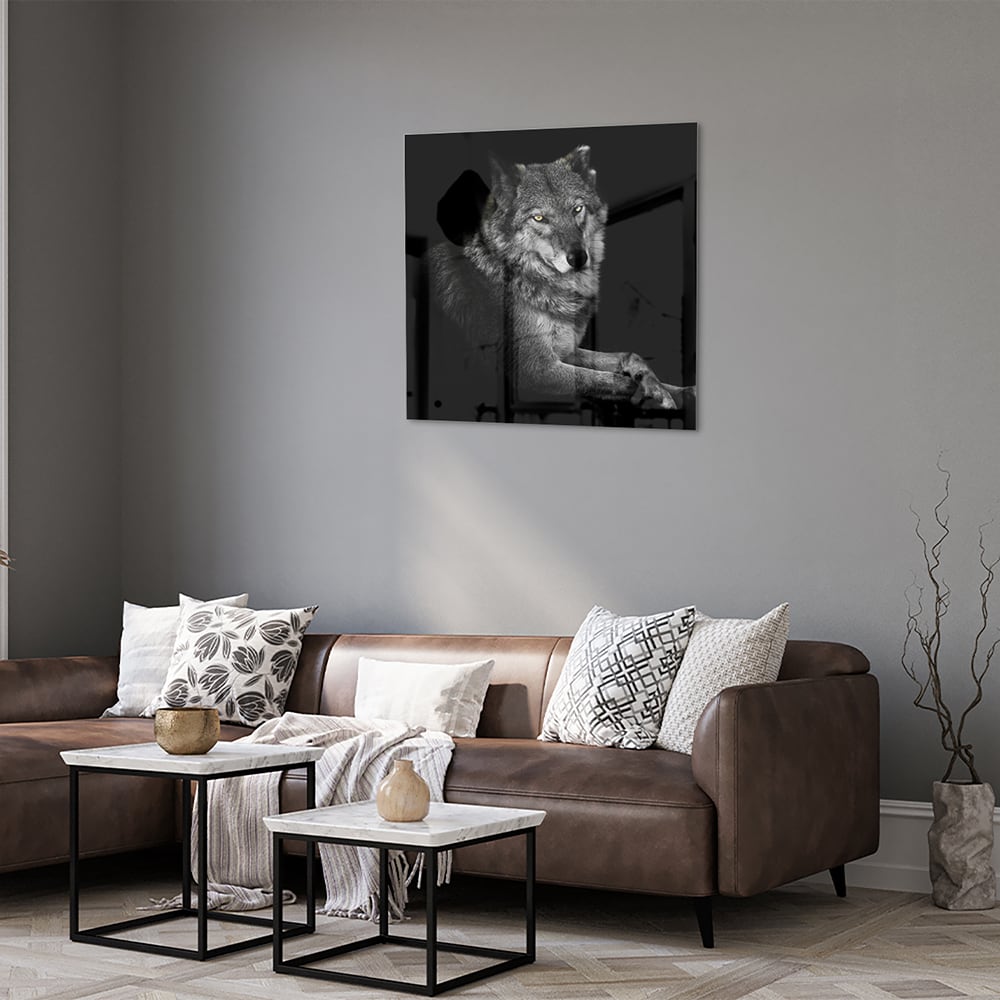 Glasbild mit einem majestätischen Wolf – Glasbild aus Sicherheitsglas, Größe 120x80