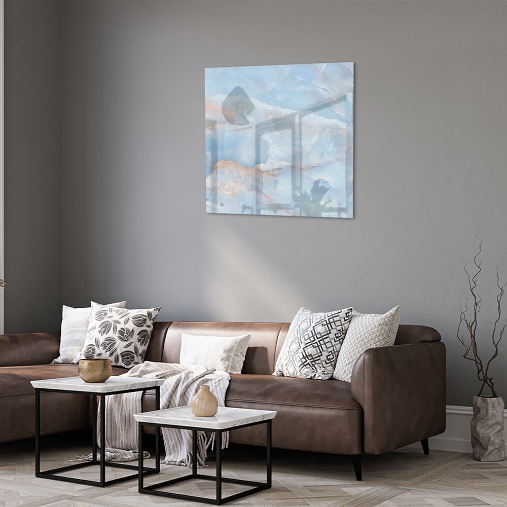 Abstraktes Glasbild in sanften Blautönen – Glasbild aus Sicherheitsglas, Größe 120x80