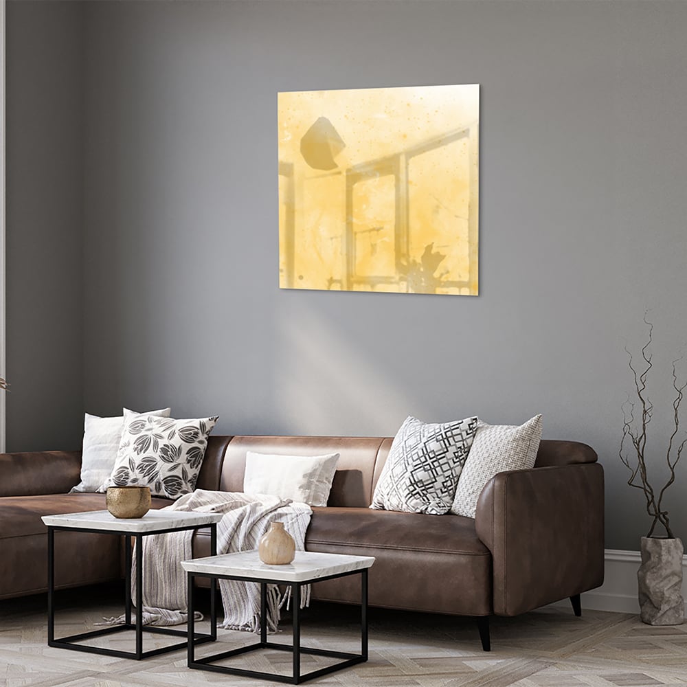 Goldenes abstraktes Glasbild für moderne Innenräume – Glasbild aus Sicherheitsglas, Größe 120x80
