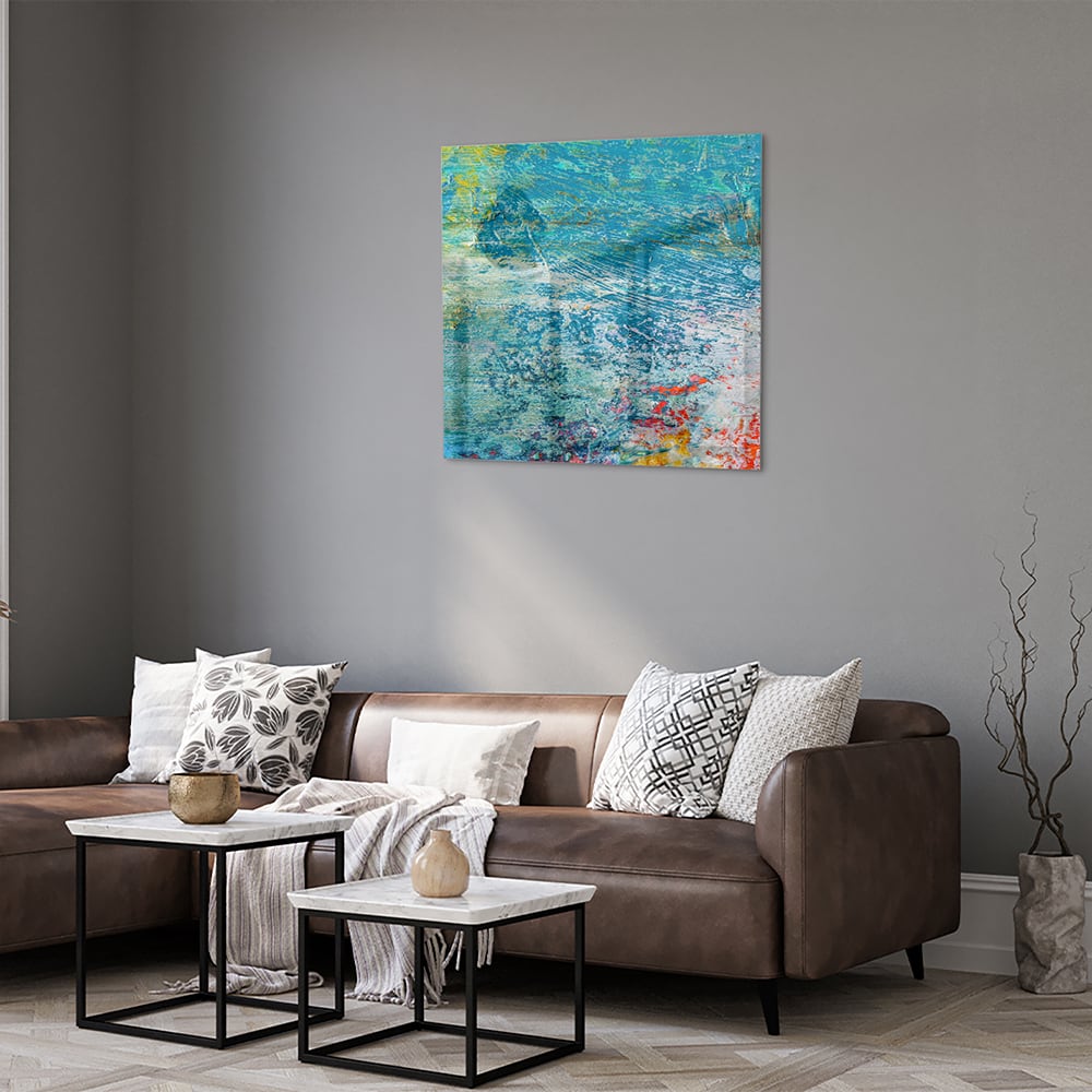 Farbenfrohes Glasbild mit abstraktem Muster – Glasbild aus Sicherheitsglas, Größe 120x80