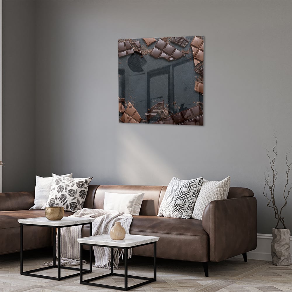 Glasbild mit Schokoladenmotiv für moderne Innenräume – Glasbild aus Sicherheitsglas, Größe 120x80