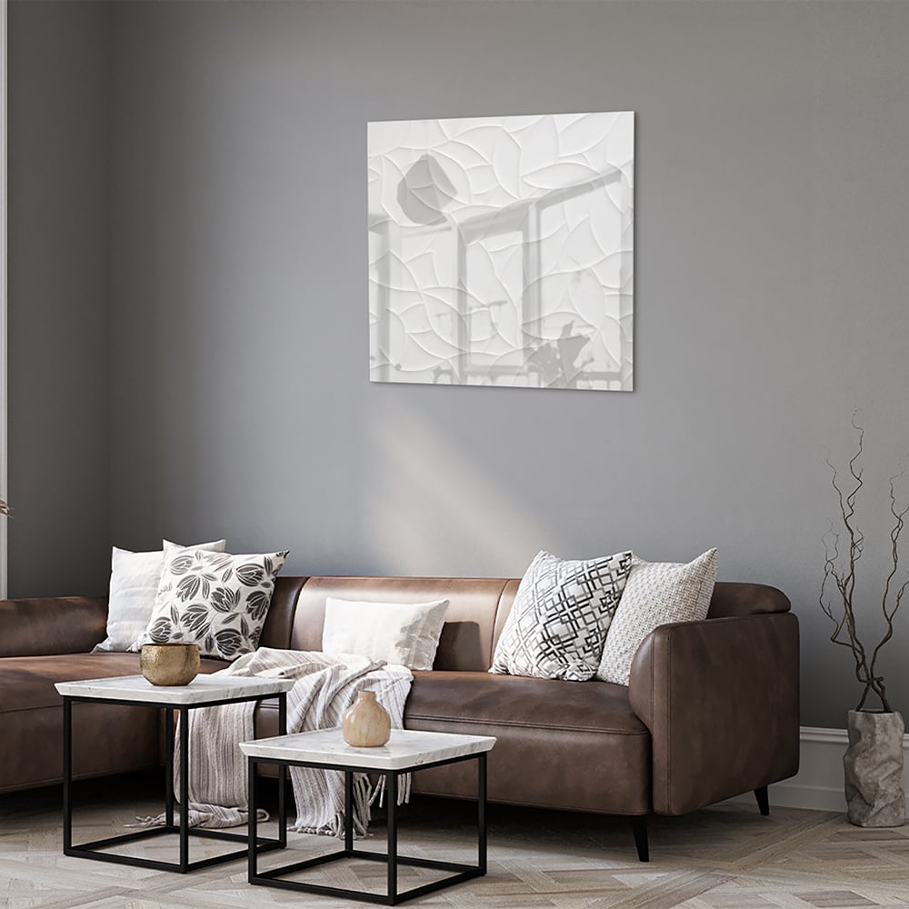 Elegantes Glasbild mit weißer Textur – Glasbild aus Sicherheitsglas, Größe 120x80