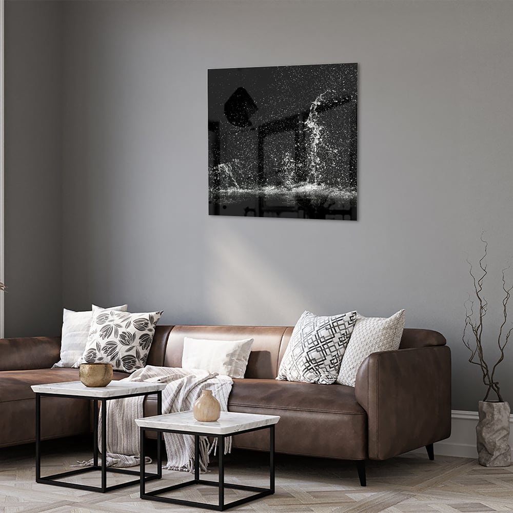 Schwarz-Weiß-Glasbild mit Spritzwassereffekt – Glasbild aus Sicherheitsglas, Größe 120x80