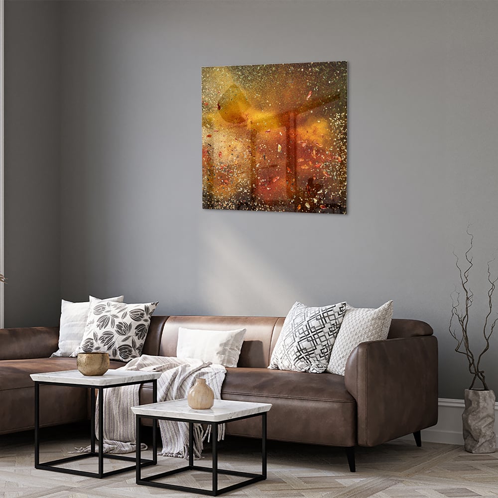 Abstraktes Glasbild mit warmen Farben – Glasbild aus Sicherheitsglas, Größe 120x80