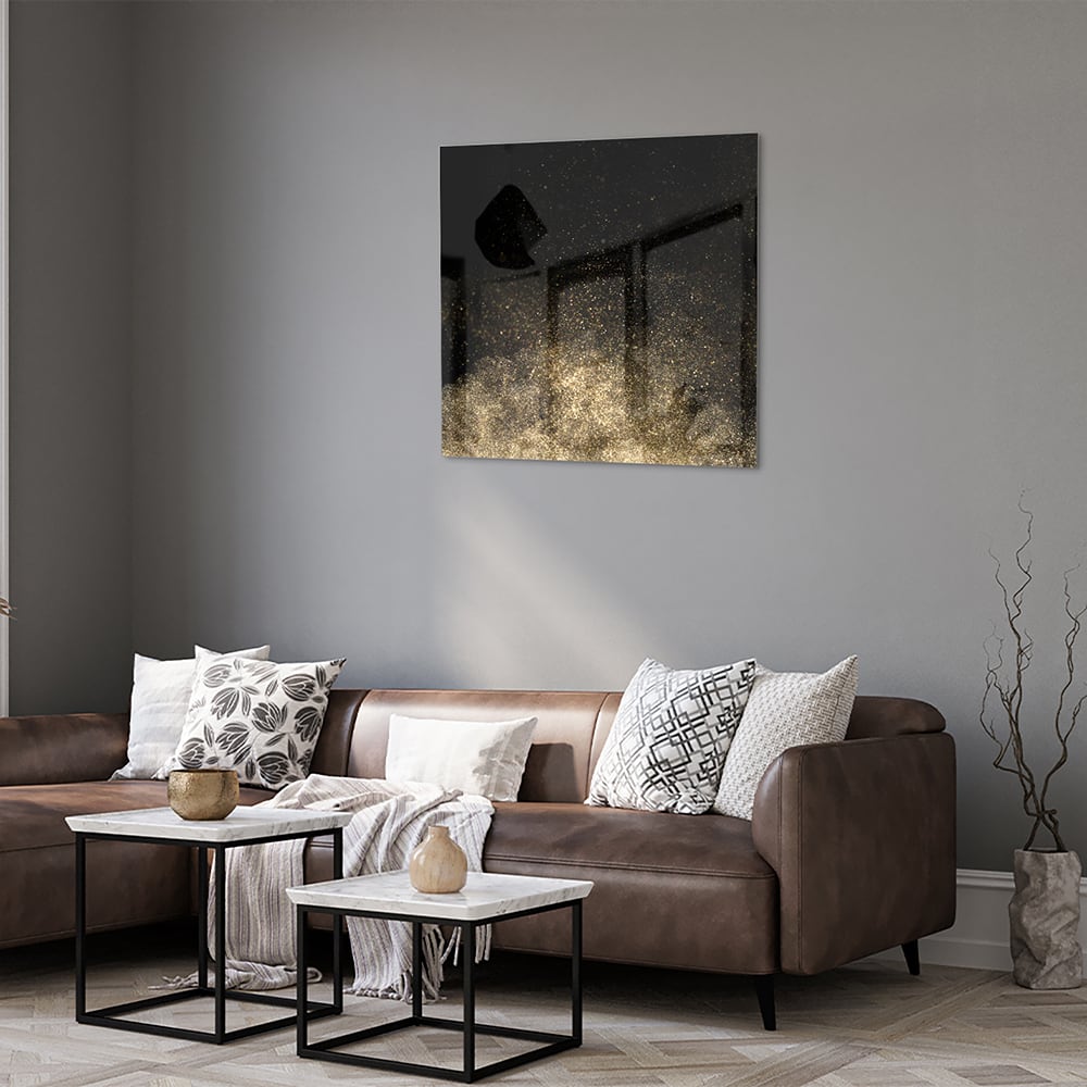 Stilvolles Glasbild mit schwarzen und goldenen Akzenten – Glasbild aus Sicherheitsglas, Größe 120x80