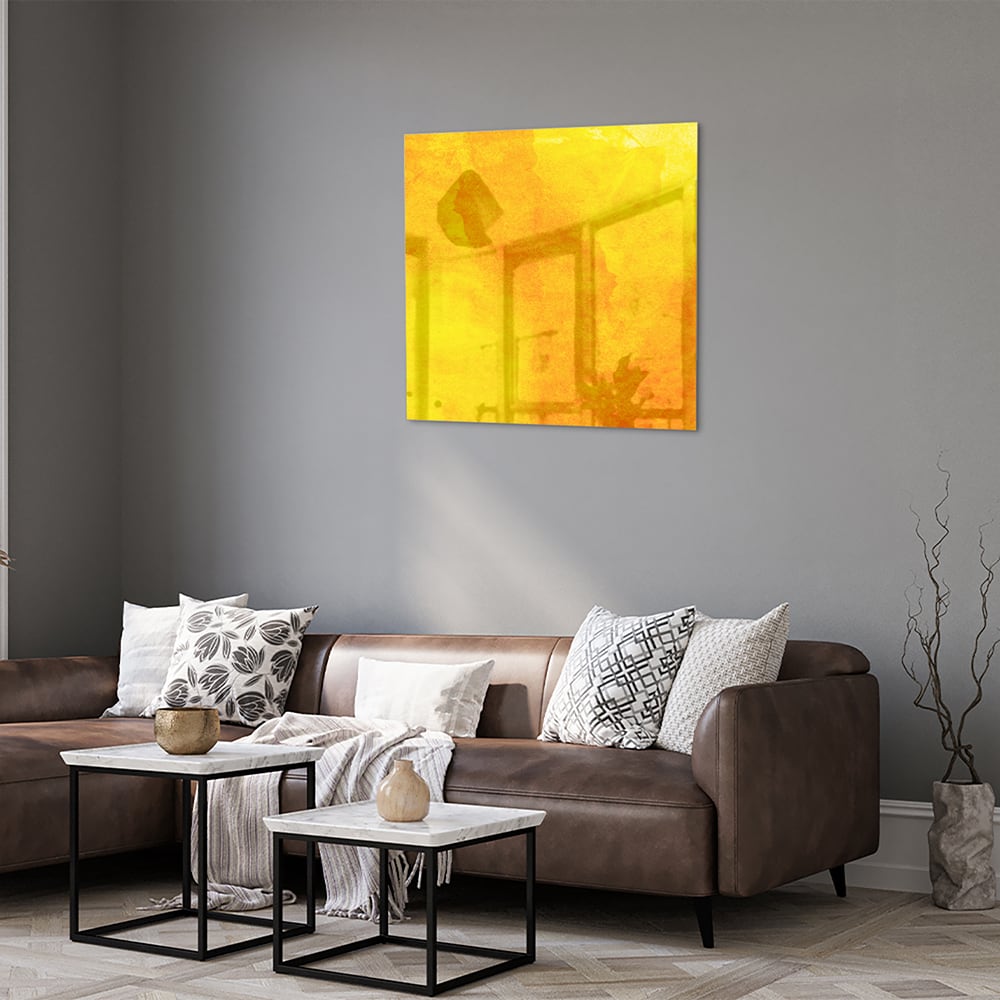 Leuchtend gelbes Glasbild für ein geradliniges Interieur – Glasbild aus Sicherheitsglas, Größe 120x80
