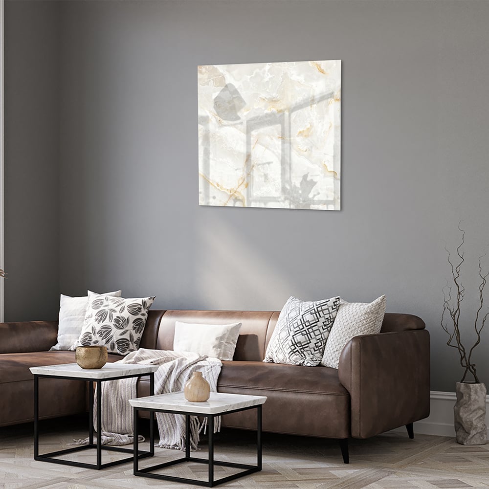 Elegantes Glasbild mit Gold und Grau – Glasbild aus Sicherheitsglas, Größe 120x80