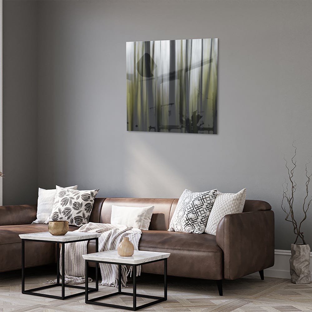 Glasbild mit grünem Bambus in einem modernen Wohnzimmer – Glasbild aus Sicherheitsglas, Größe 120x80