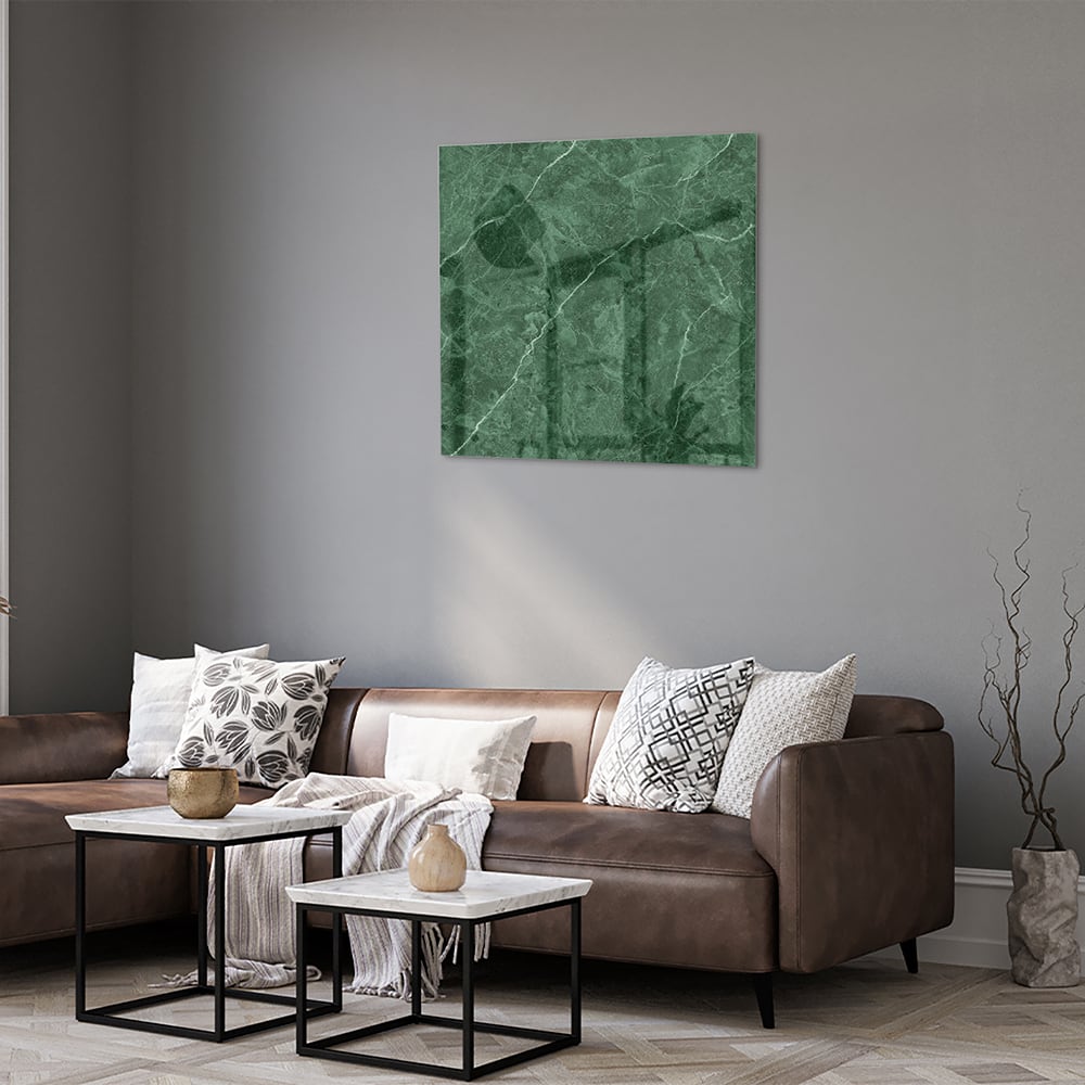 Grünes Glasbild mit Marmoroptik – Glasbild aus Sicherheitsglas, Größe 120x80