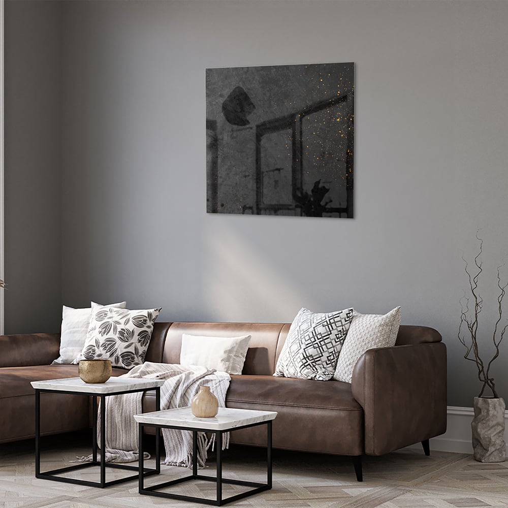 Modernes Glasbild mit dunklem Design und goldenen Akzenten – Glasbild aus Sicherheitsglas, Größe 120x80