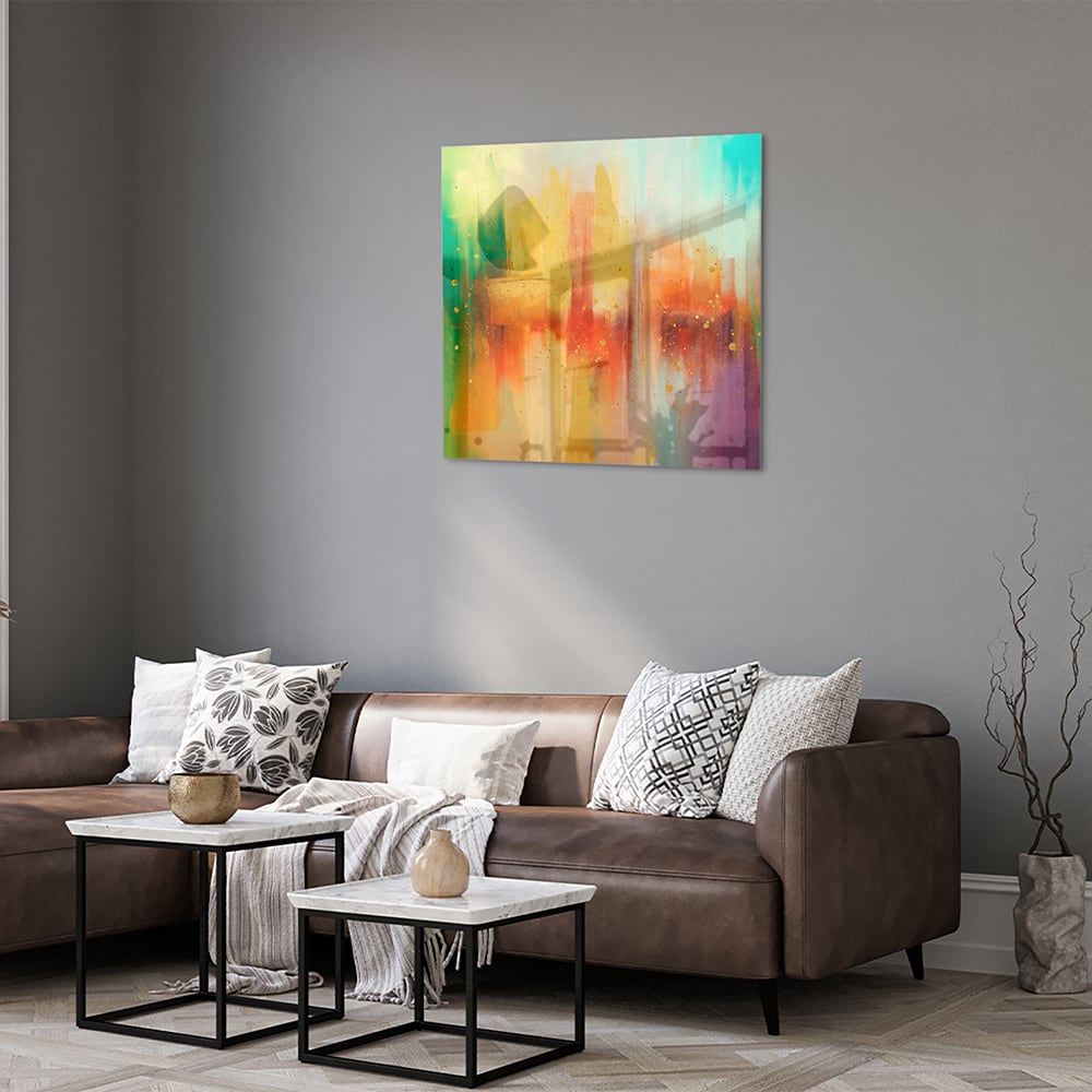 Farbenfrohes Glasbild mit abstrakten Formen – Glasbild aus Sicherheitsglas, Größe 120x80