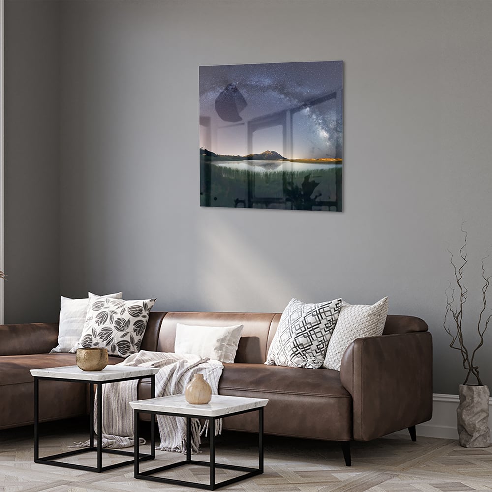 Glasbild: Sternenhimmel und Berge – Glasbild aus Sicherheitsglas, Größe 120x80