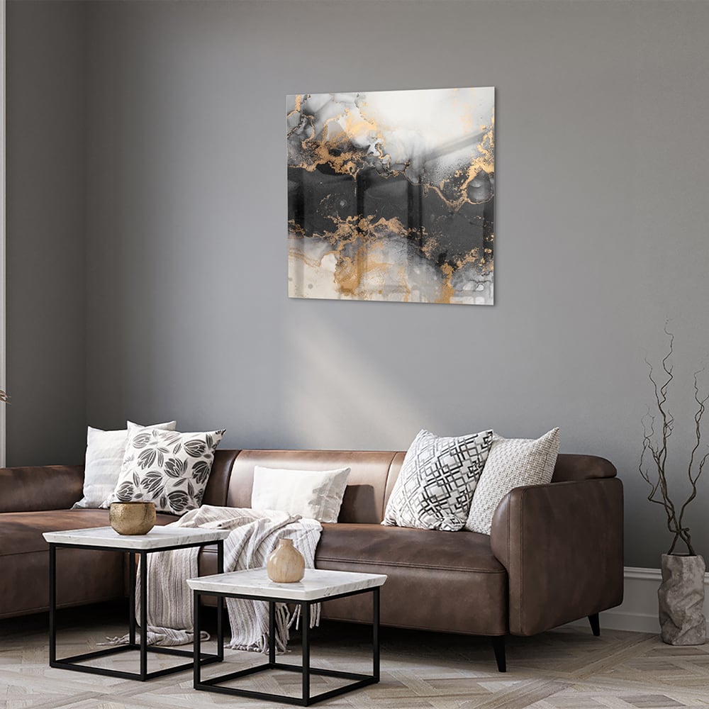 Elegantes Glasbild mit Gold und Schwarz – Glasbild aus Sicherheitsglas, Größe 120x80