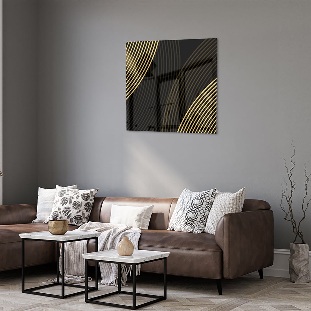 Geradliniges Glasbild mit goldenen Linien – Glasbild aus Sicherheitsglas, Größe 120x80