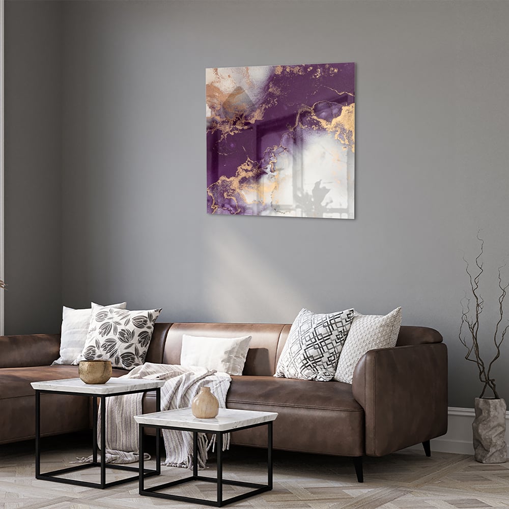 Violettes Glasbild mit goldenen Akzenten – Glasbild aus Sicherheitsglas, Größe 120x80