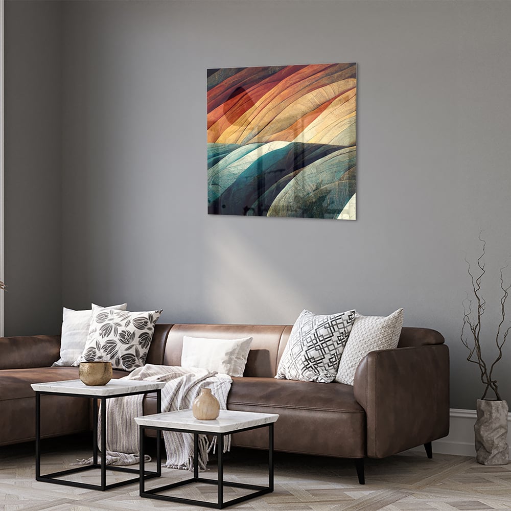 Abstraktes Glasbild mit farbenfrohen Wellen – Glasbild aus Sicherheitsglas, Größe 120x80