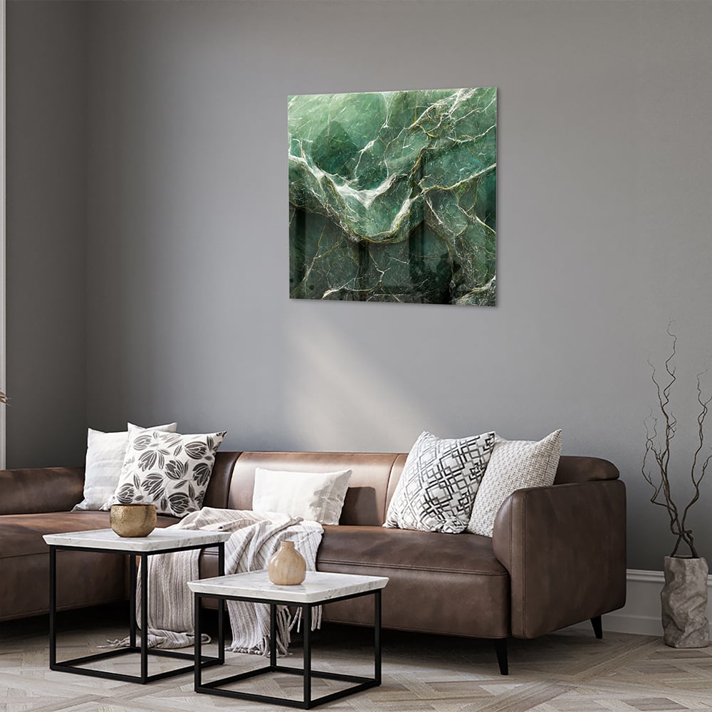Glasbild mit grüner Marmoroptik – Glasbild aus Sicherheitsglas, Größe 120x80
